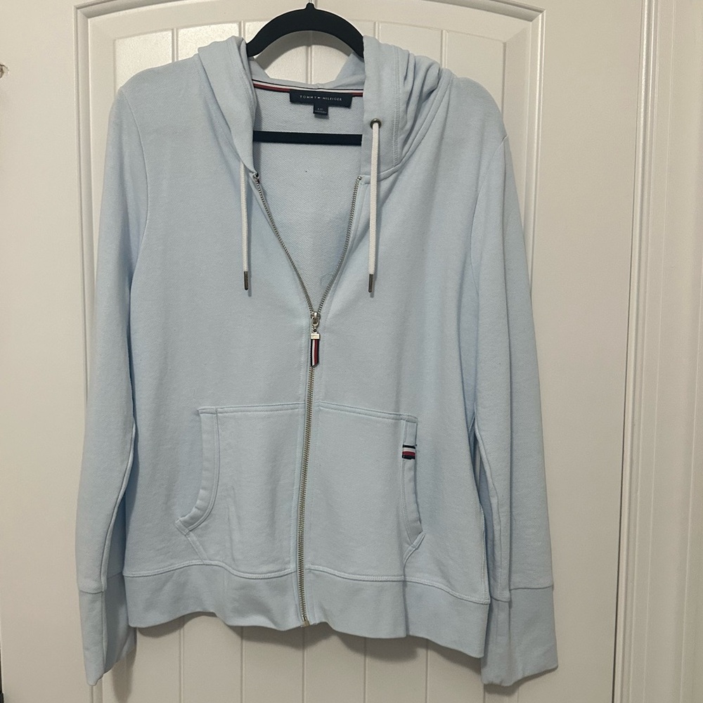 Tommy Hilfiger Zip Up Hoodie Jacket Women's Size Large Light Blue